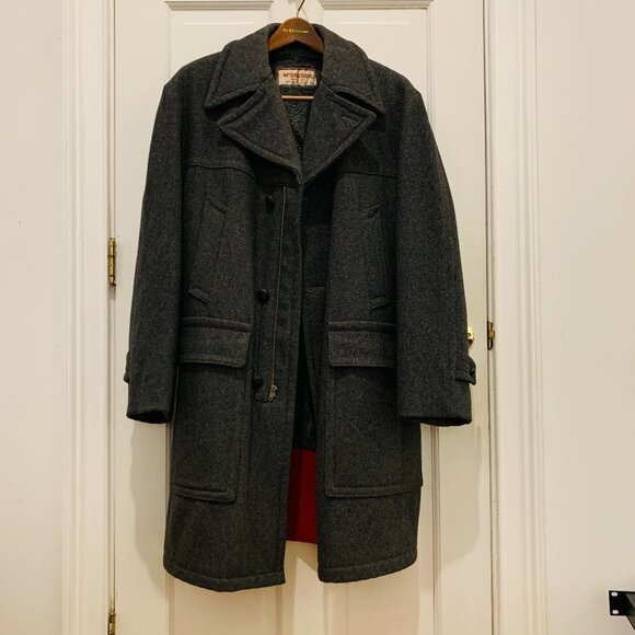 Vintage McGregor Made in USA-Heavy Wool Fur Lined Coat Overcoat Jacket, Mid Gray - Picture 1 of 16